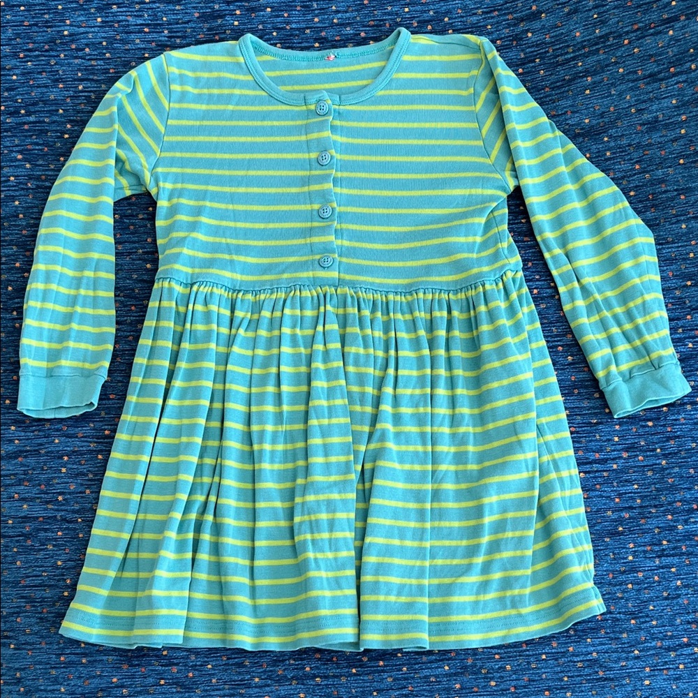 Hanna Andersson Blue and Green Striped Cotton fit & flare dress